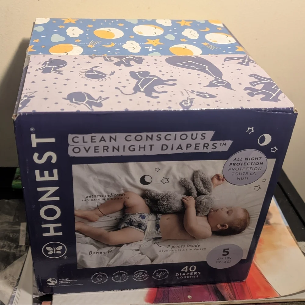 Honest Company Size 5 Overnight Diapers Sensitive Skin 40 Count Hypoallergenic